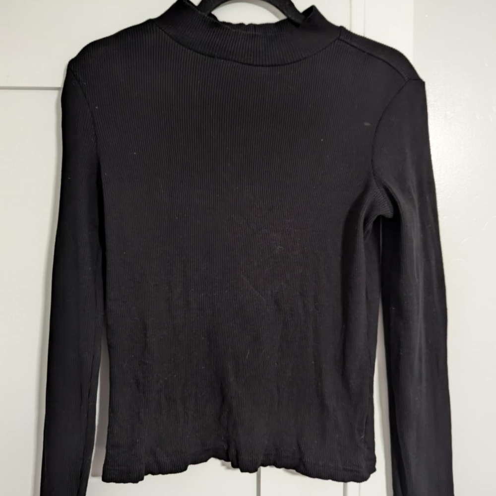 Pact Black Mock Neck Cotton Sweater Medium Womens Black Ribbed Women's Top